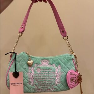 NWT Juicy Couture Juicy Tale Pink Green Quilted Purse Shoulder Bag Y2K Vintage